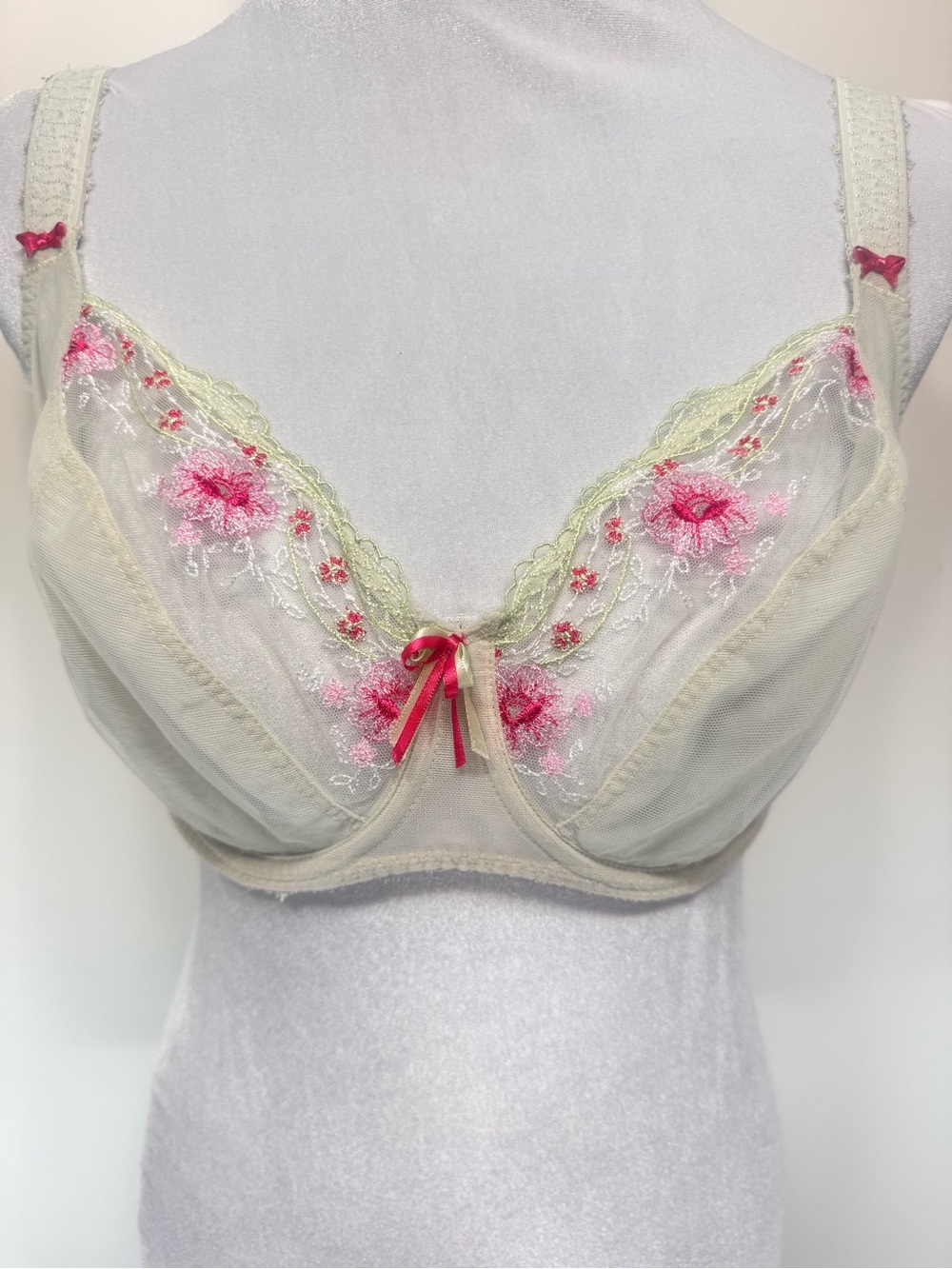 Freya Eleanor Lace Plunge Bra Pistachio Green Pink Floral AA5732 size 32GG UK